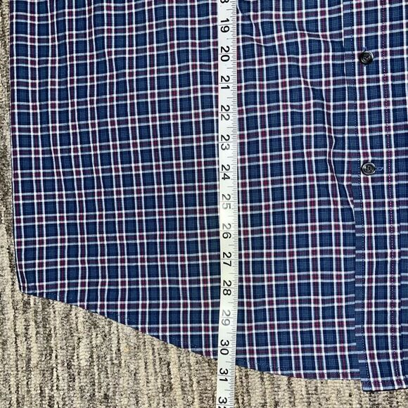 George Mens XL Button Front Shirt Red Blue Plaid Print Long Sleeves Patriotic - Picture 4 of 5